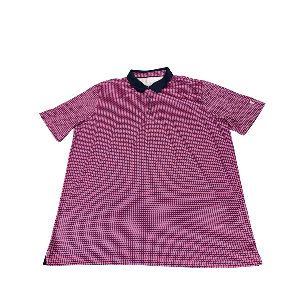 Maelreg Performance Golf Polo Shirt Mens XL Pink Navy‎ Blue Geometric Grid Print